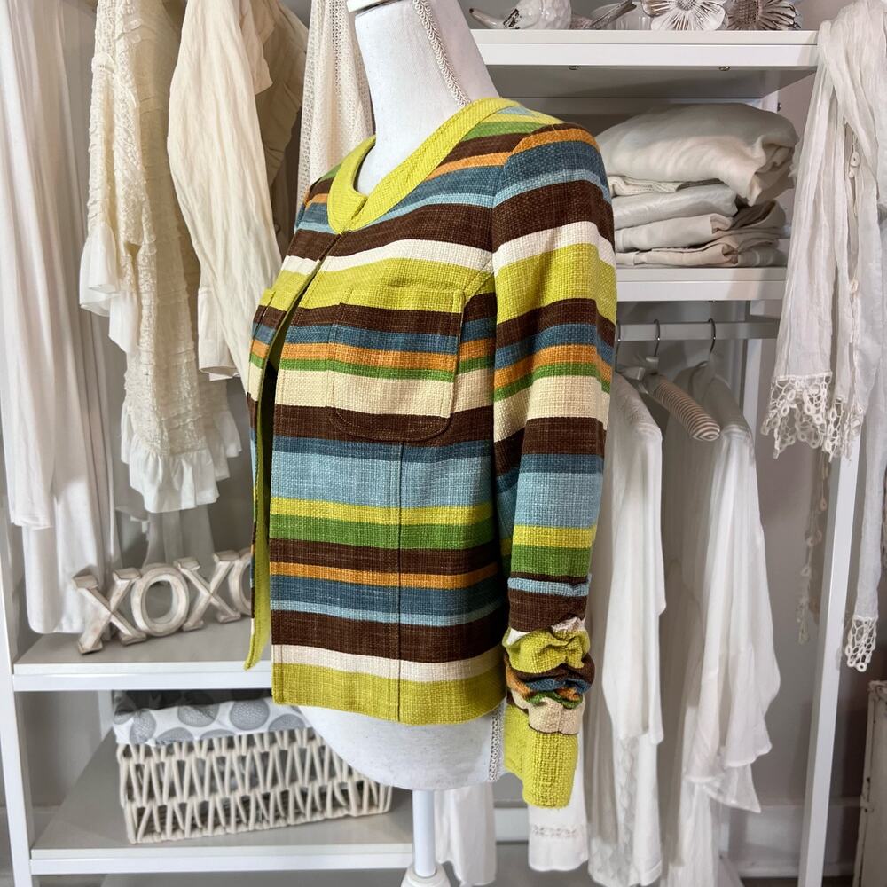 Anthracite women's sz. 10, 3/4 sleeve 100% cotton horizontal striped jacket 1347 - Picture 7 of 9
